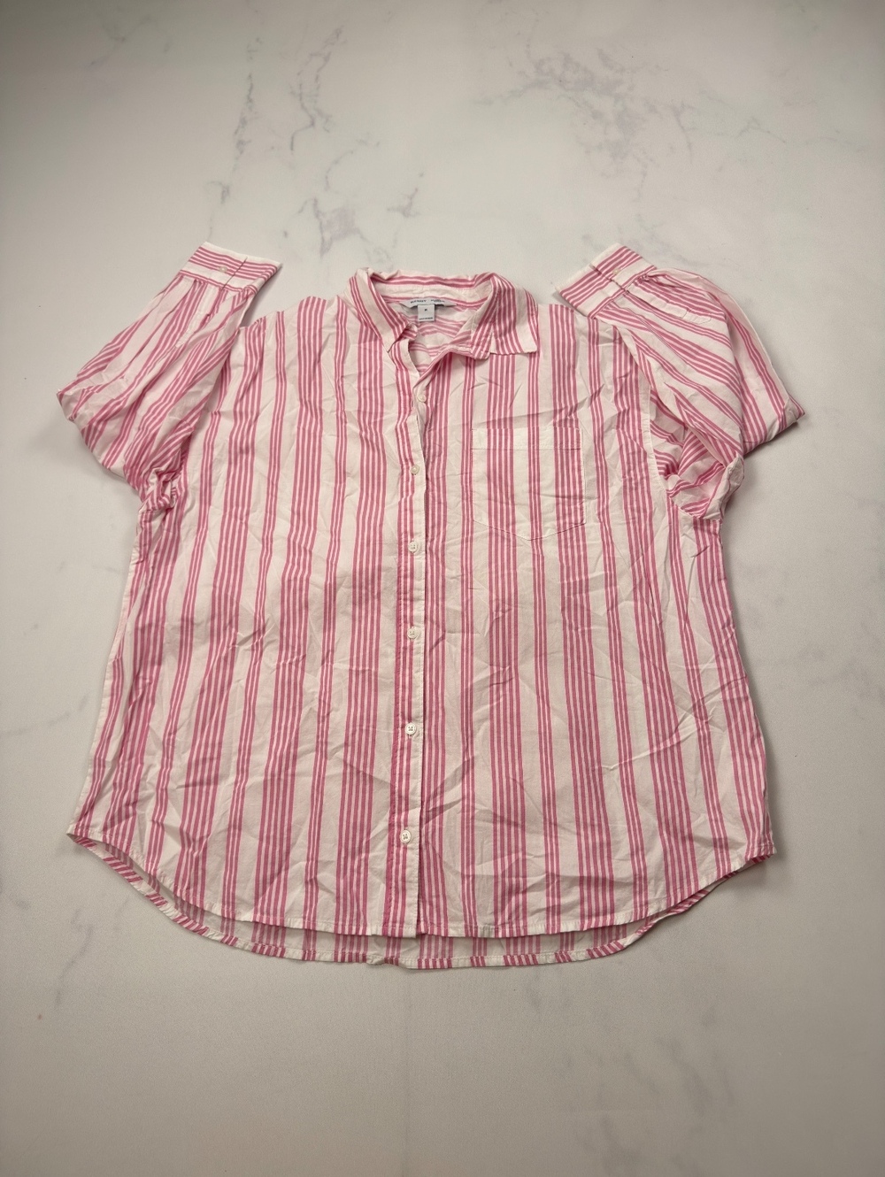 Old Navy Striped Button-Up Shirt Pink Modern Minimalist Loose Fit - Womens M
